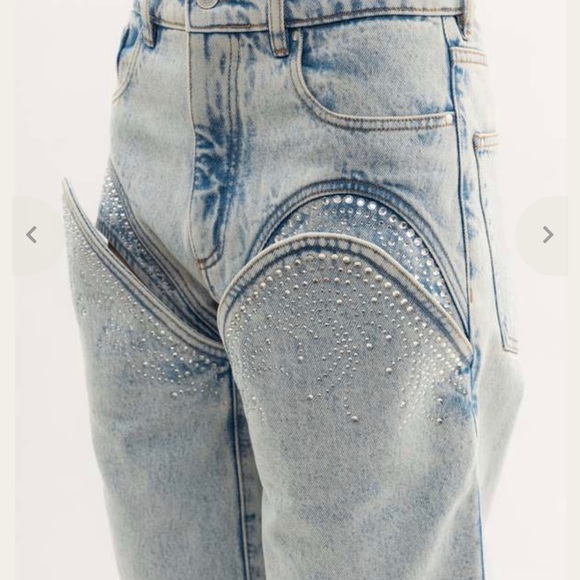 Y Project Denim - Y/project CUT OUT RHINESTONE Jeans - BLUE